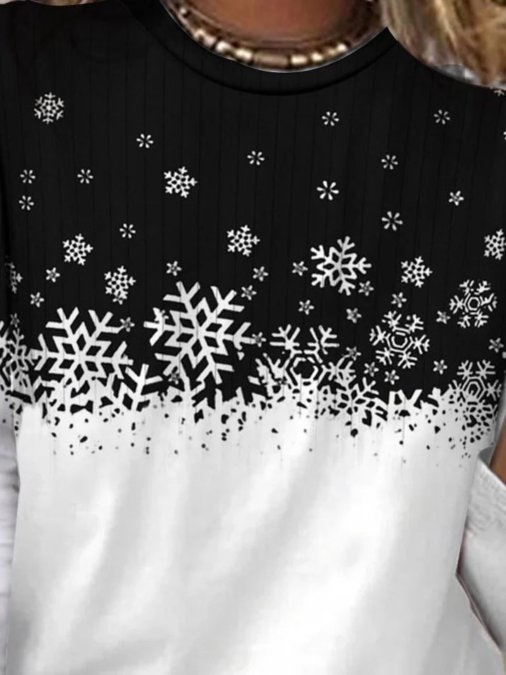 Casual Snowflake Crew Neck Long Sleeve T-shirt