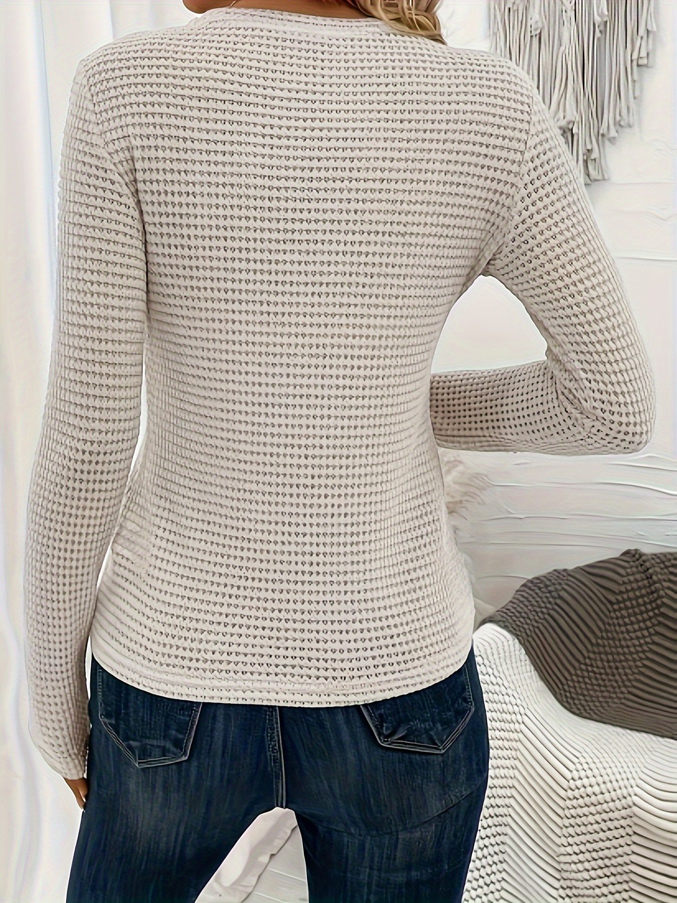 Crew Neck Long Sleeve Plain Regular Micro-Elasticity Regular Fit Blouse For Women