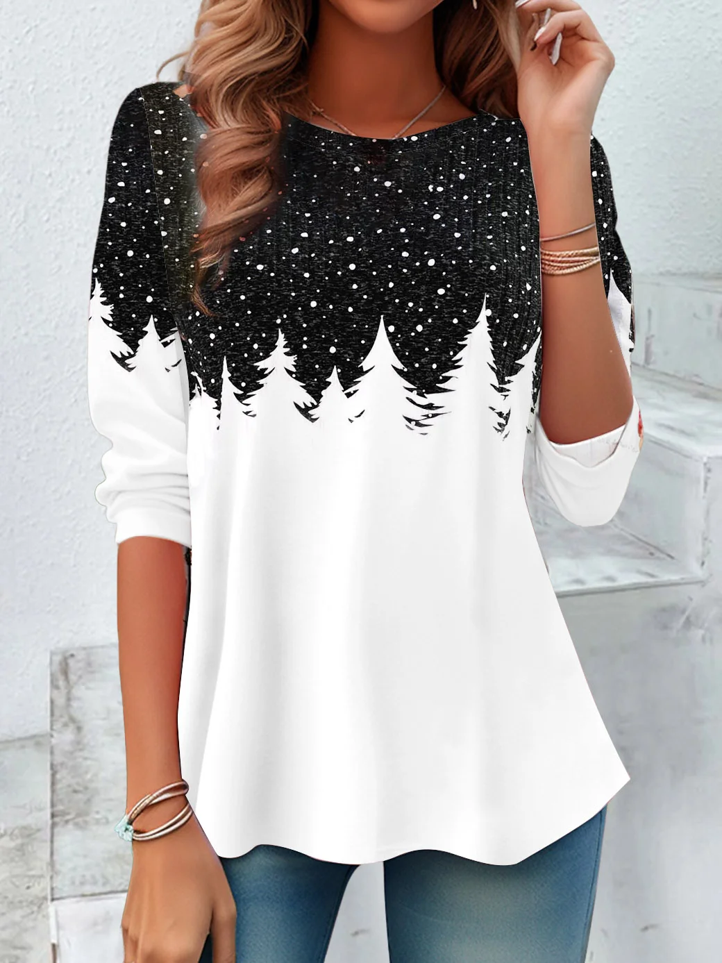 Casual Christmas Crew Neck Long Sleeve T-shirt