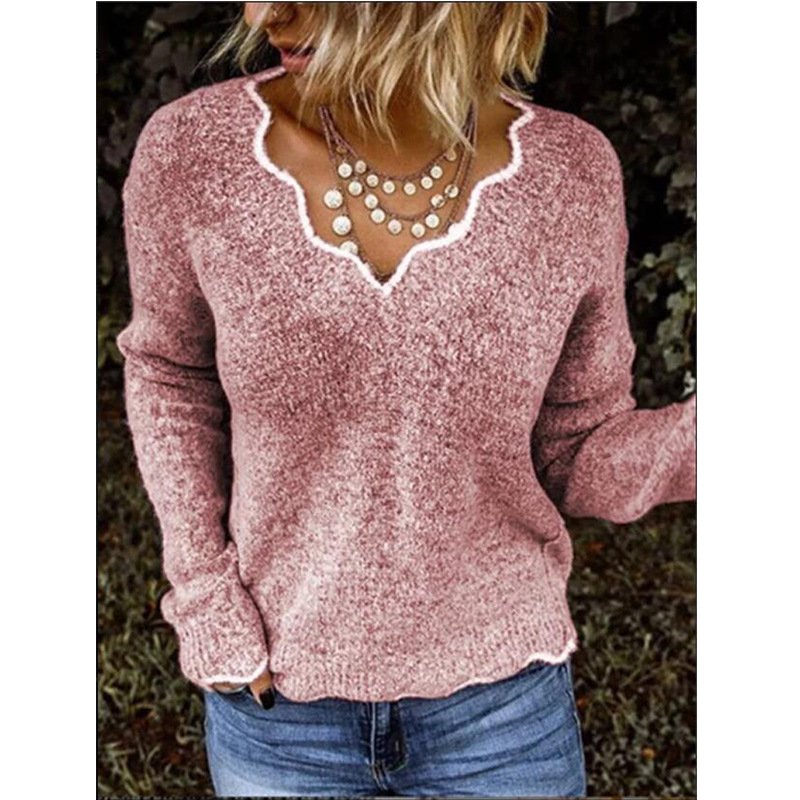 Women Yarn/Wool Yarn Plain Long Sleeve Comfy Casual Sweater