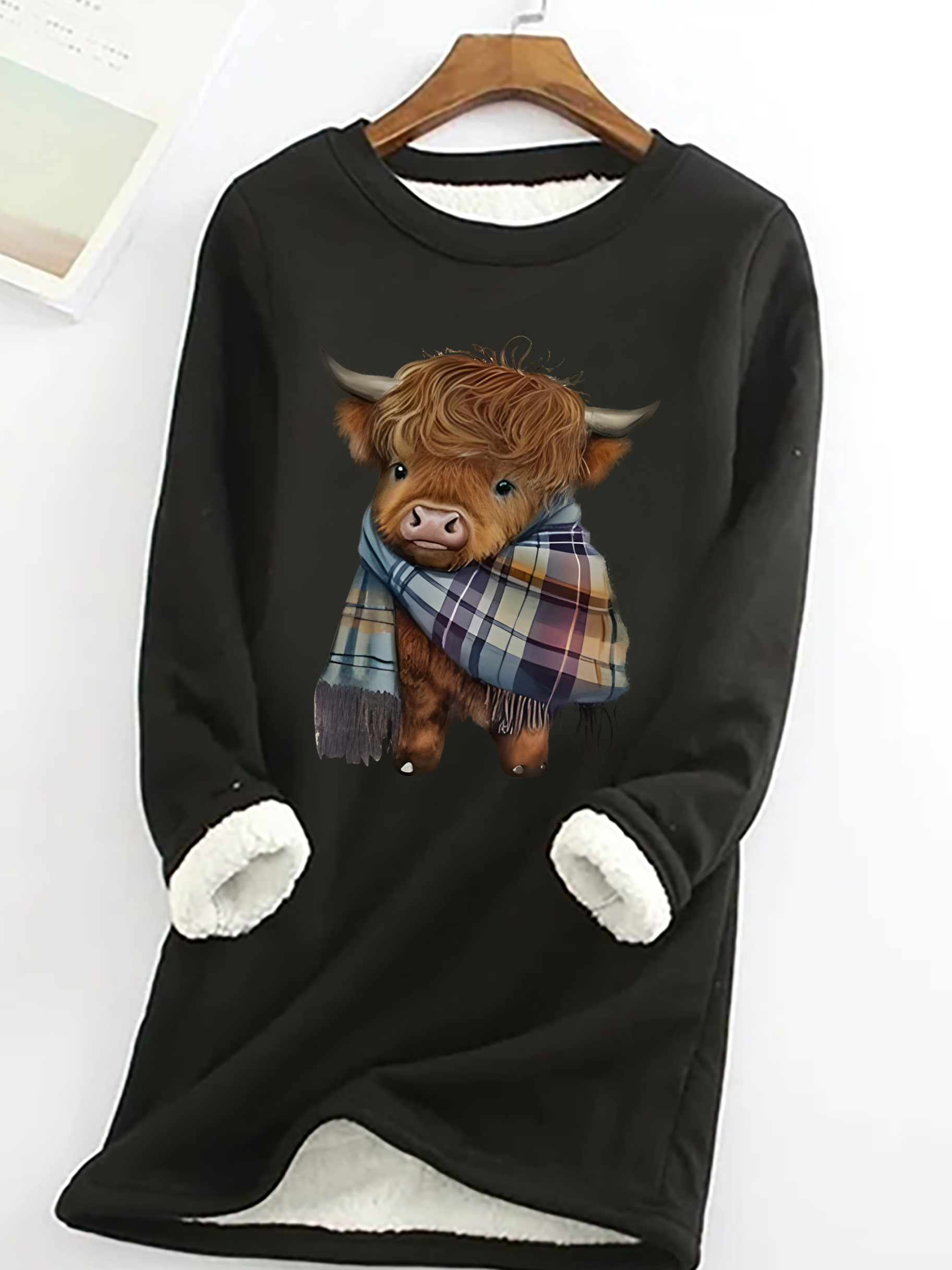 Casual Cute West Highland Cow Crew Neck Cattle Sweatshirt