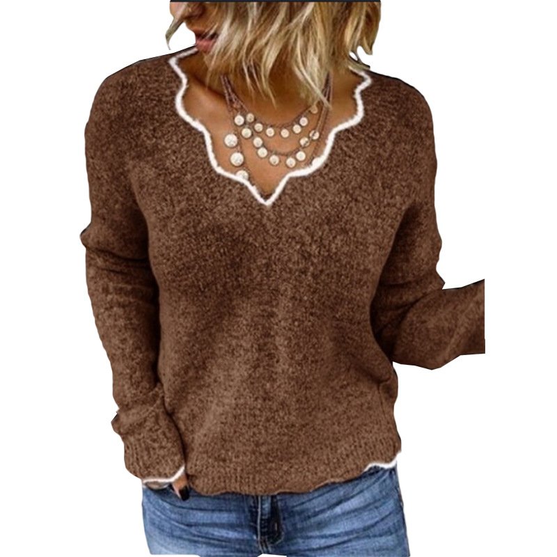 Women Yarn/Wool Yarn Plain Long Sleeve Comfy Casual Sweater