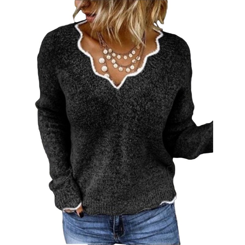 Women Yarn/Wool Yarn Plain Long Sleeve Comfy Casual Sweater