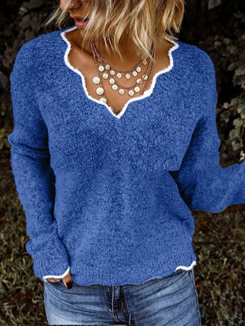 Women Yarn/Wool Yarn Plain Long Sleeve Comfy Casual Sweater