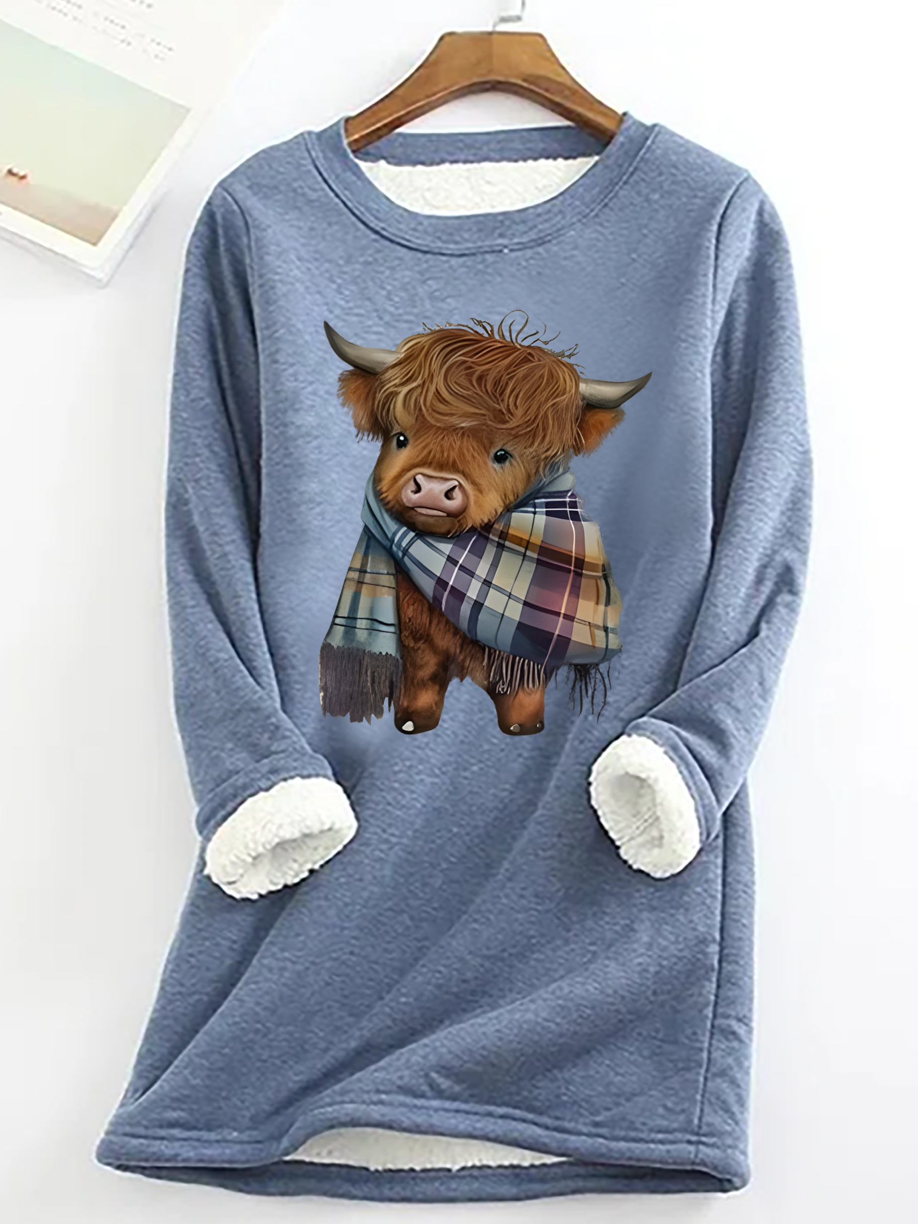 Casual Cute West Highland Cow Crew Neck Cattle Sweatshirt