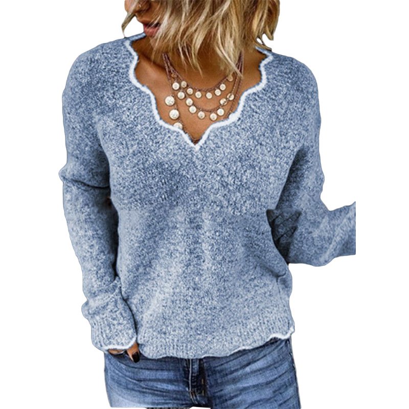 Women Yarn/Wool Yarn Plain Long Sleeve Comfy Casual Sweater