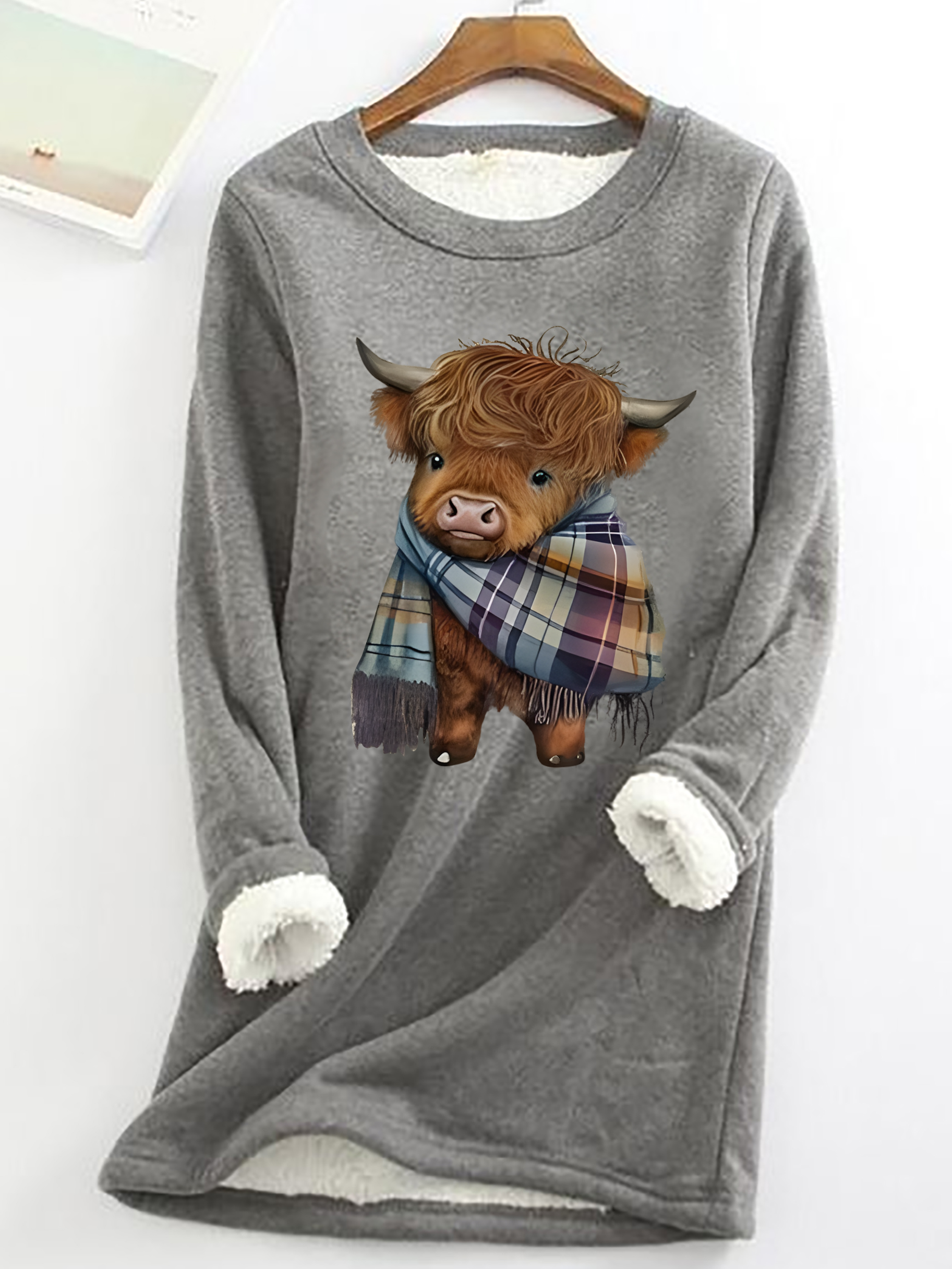 Casual Cute West Highland Cow Crew Neck Cattle Sweatshirt