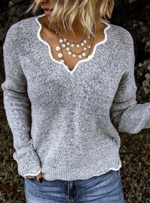 Women Yarn/Wool Yarn Plain Long Sleeve Comfy Casual Sweater