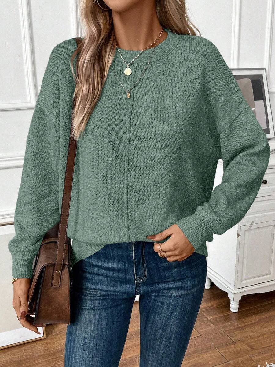 Women Plain Long Sleeve Comfy Casual Sweater