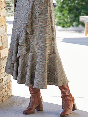 Casual Plaid A-Line High Waist Maxi Skirt