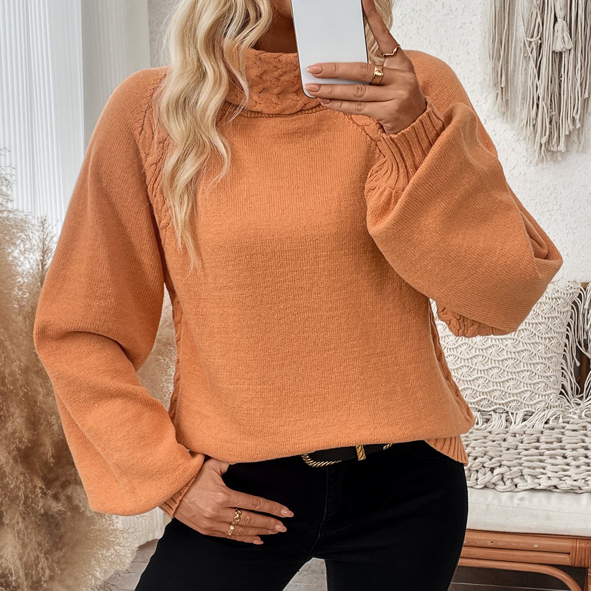 Women Yarn/Wool Yarn Plain Long Sleeve Comfy Casual Sweater