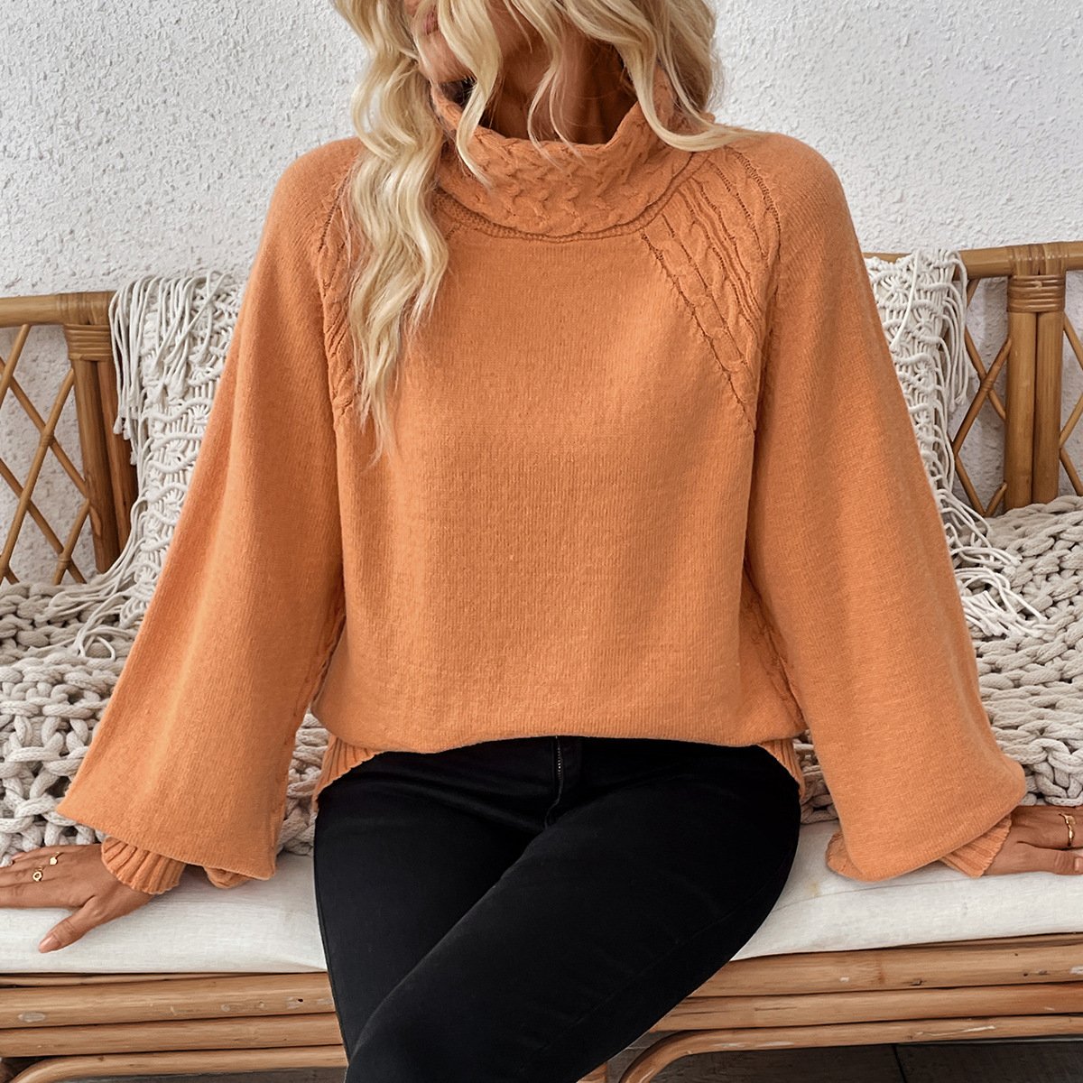 Women Yarn/Wool Yarn Plain Long Sleeve Comfy Casual Sweater