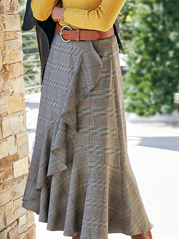 Casual Plaid A-Line High Waist Maxi Skirt