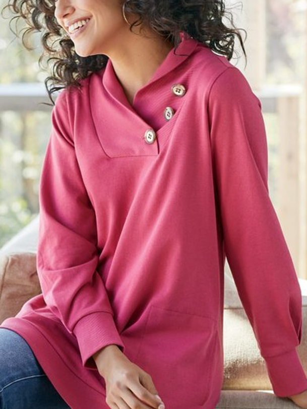 Casual Shawl Collar Plain Sweatshirt