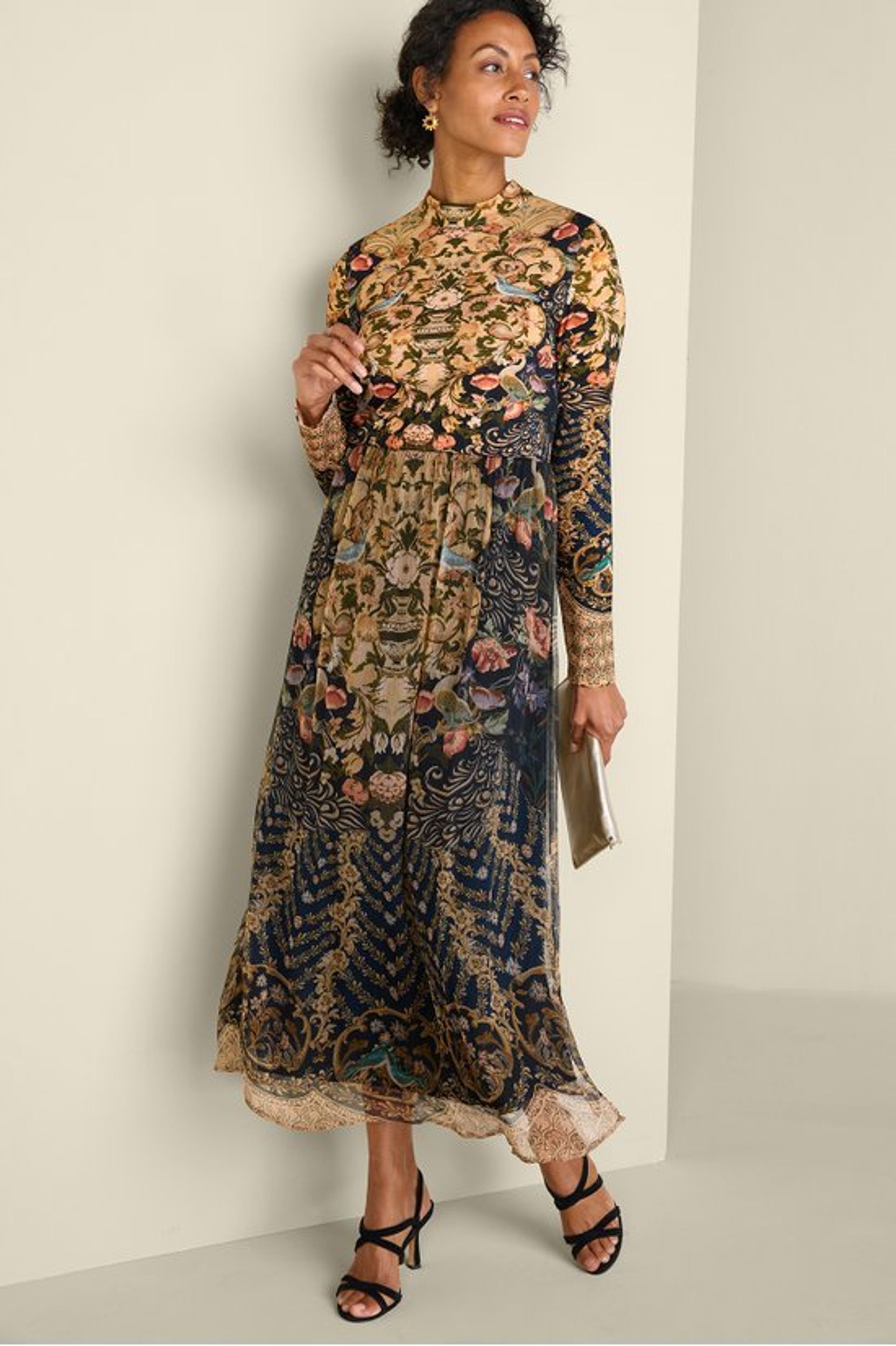 Women Floral Crew Neck Long Sleeve Comfy Casual Maxi Dress