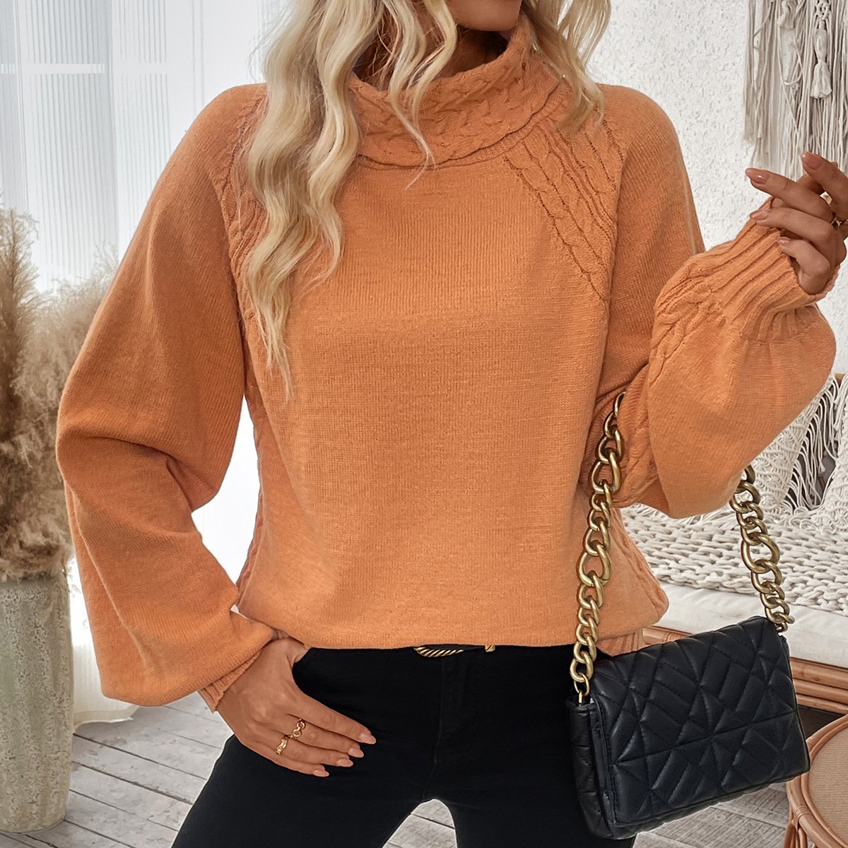 Women Yarn/Wool Yarn Plain Long Sleeve Comfy Casual Sweater