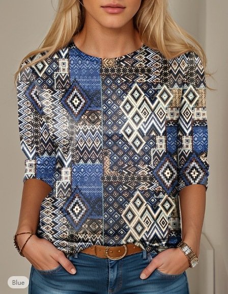 Casual Ethnic Crew Neck Long Sleeve T-shirt