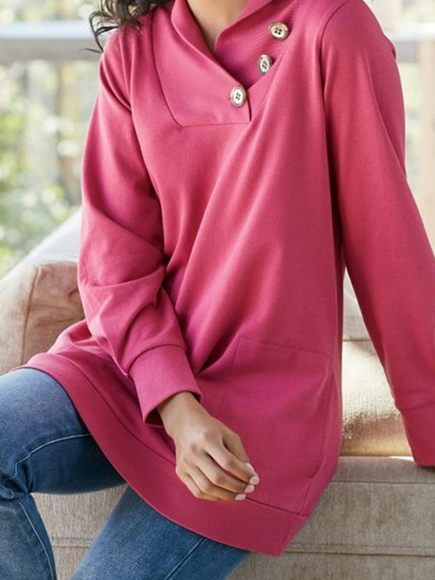 Casual Shawl Collar Plain Sweatshirt