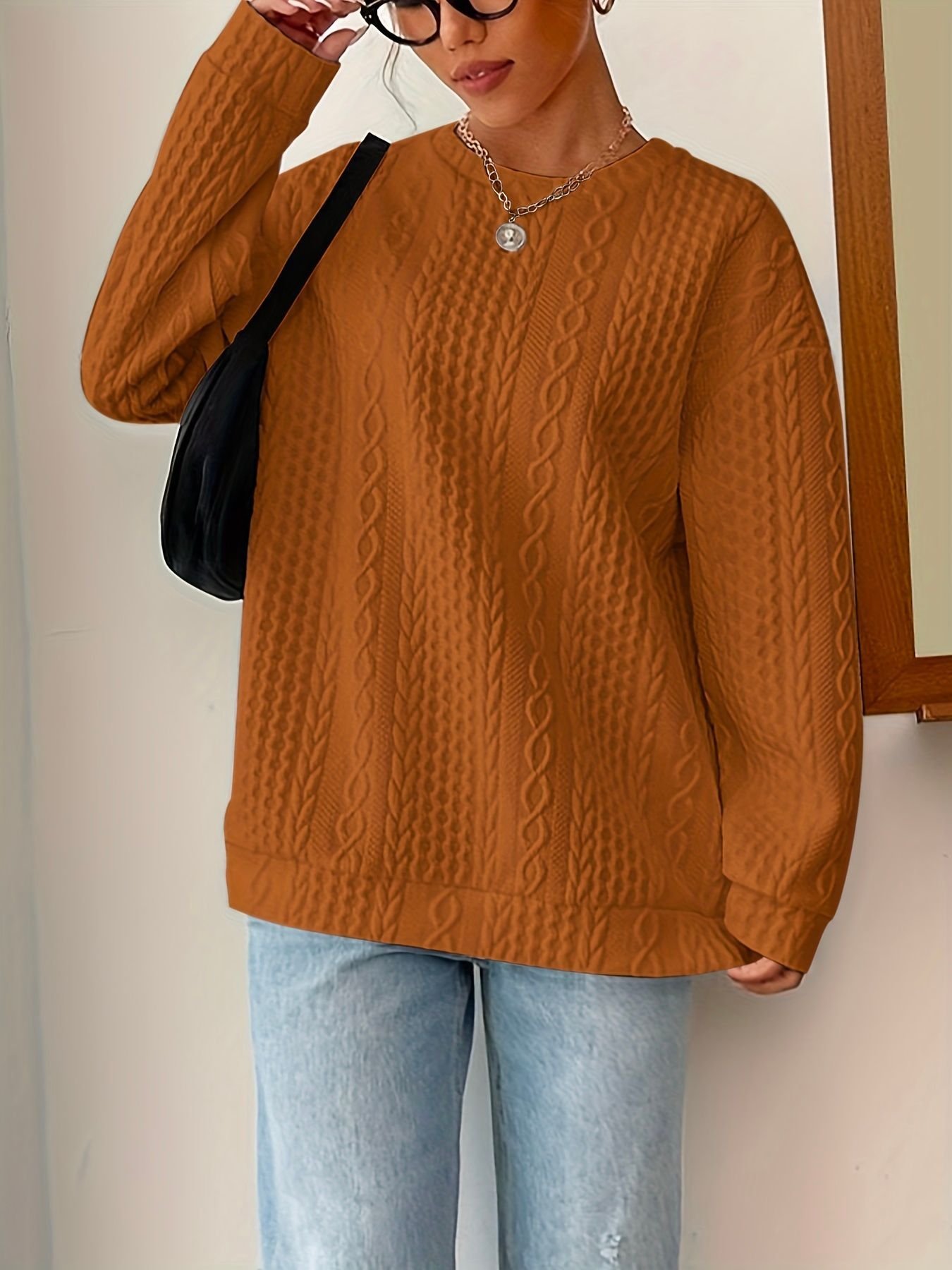 Casual Crew Neck Plain Sweatshirt