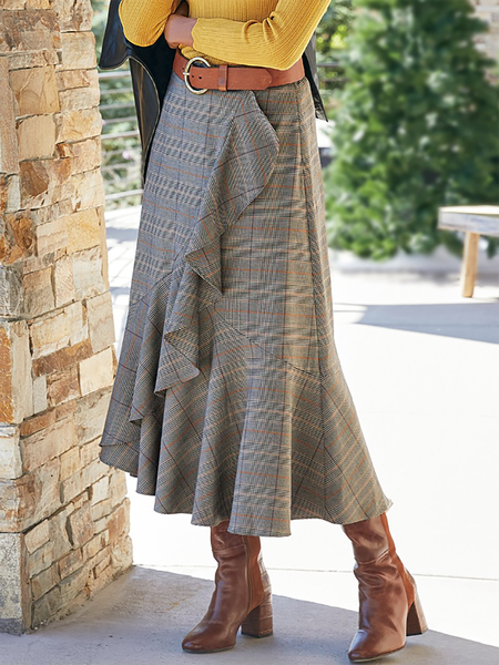 Casual Plaid A-Line High Waist Maxi Skirt