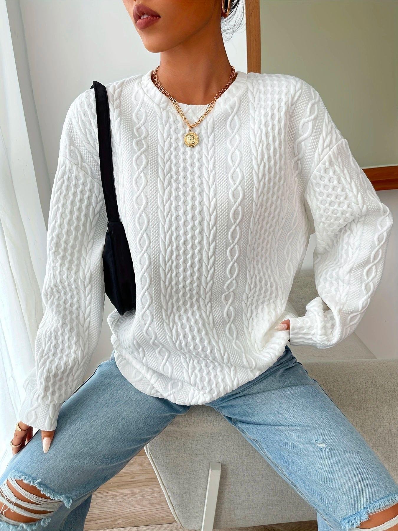 Casual Crew Neck Plain Sweatshirt