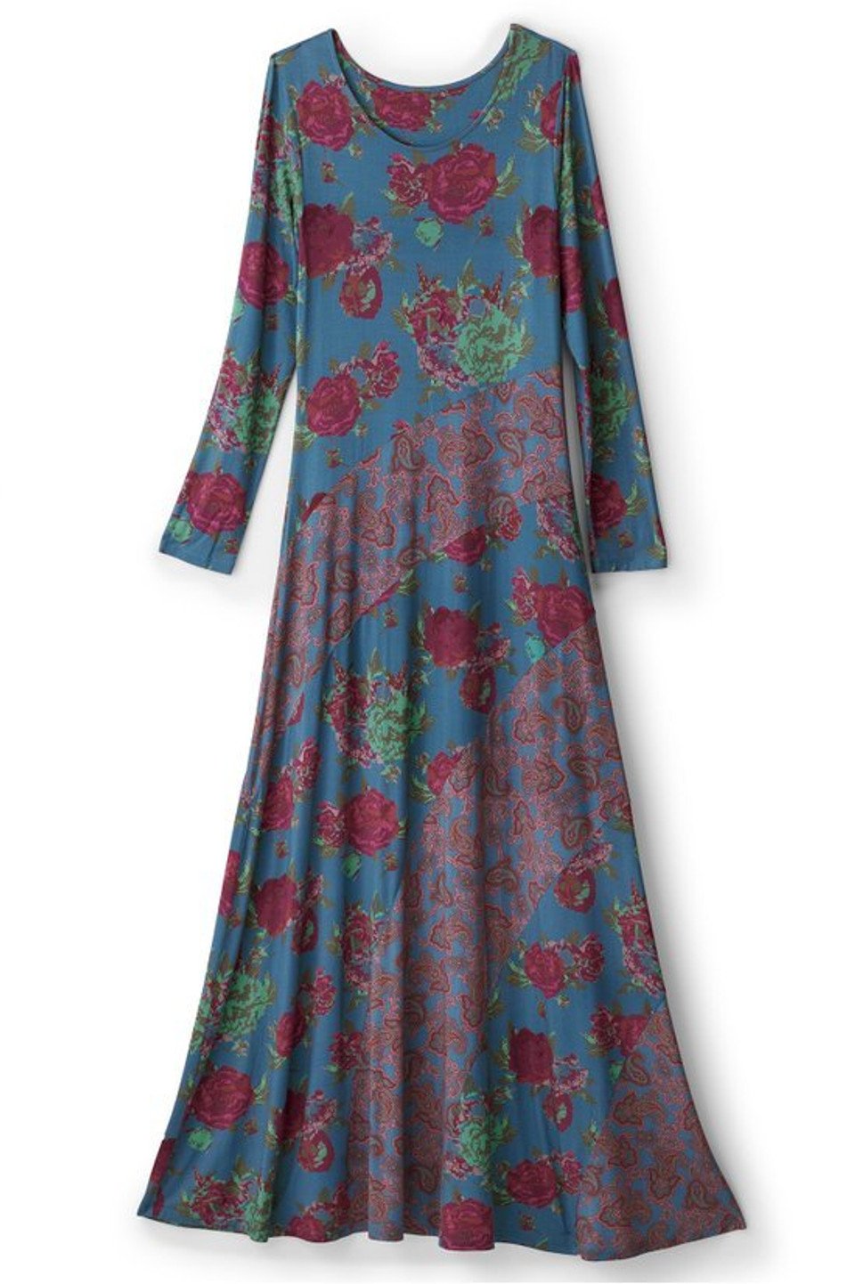 Women Floral Crew Neck Long Sleeve Comfy Casual Maxi Dress