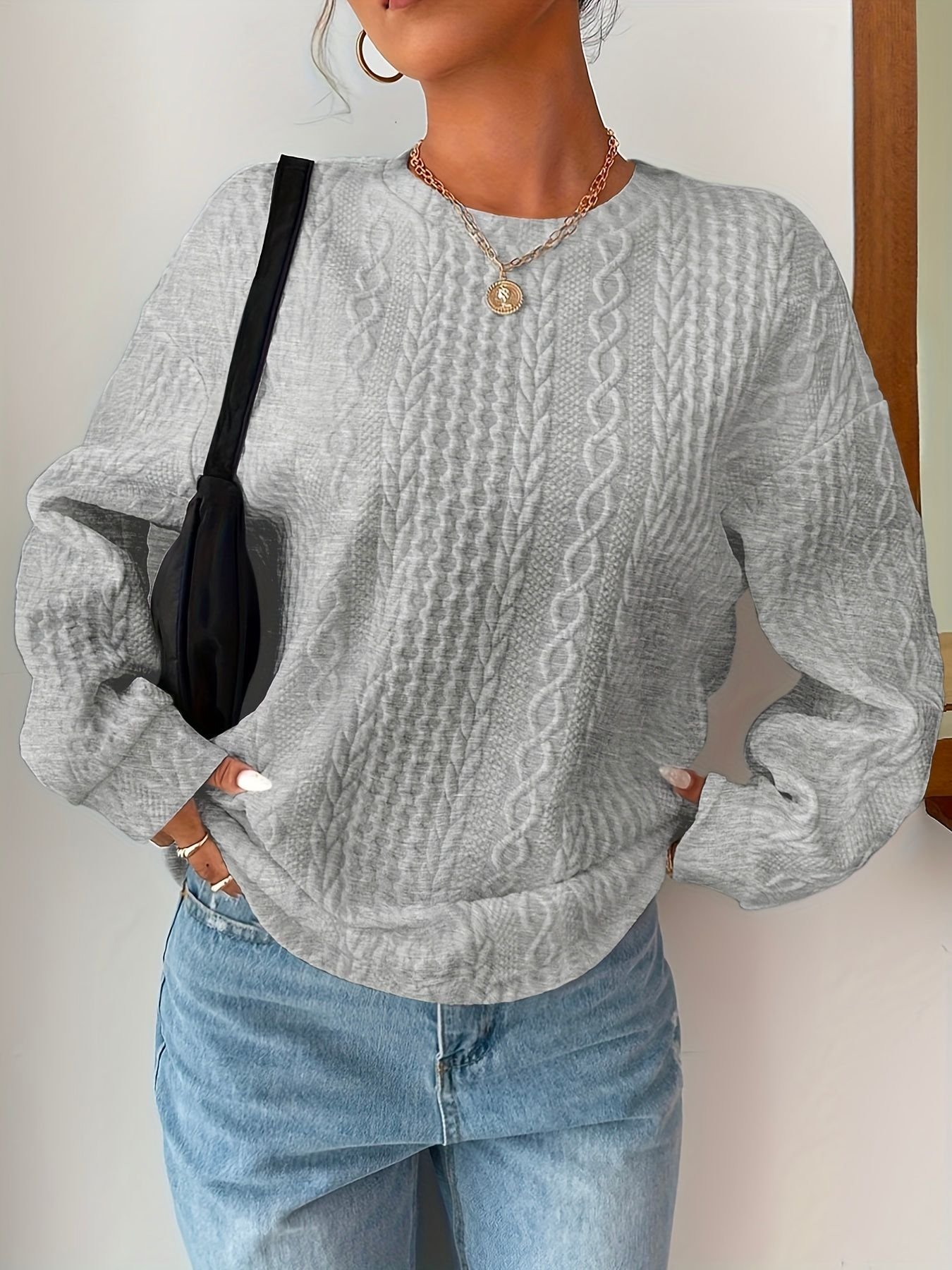 Casual Crew Neck Plain Sweatshirt