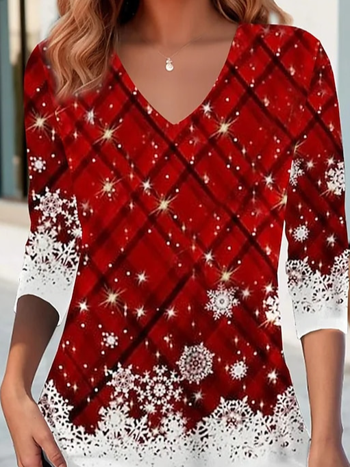 Casual Christmas V Neck Long Sleeve T-shirt