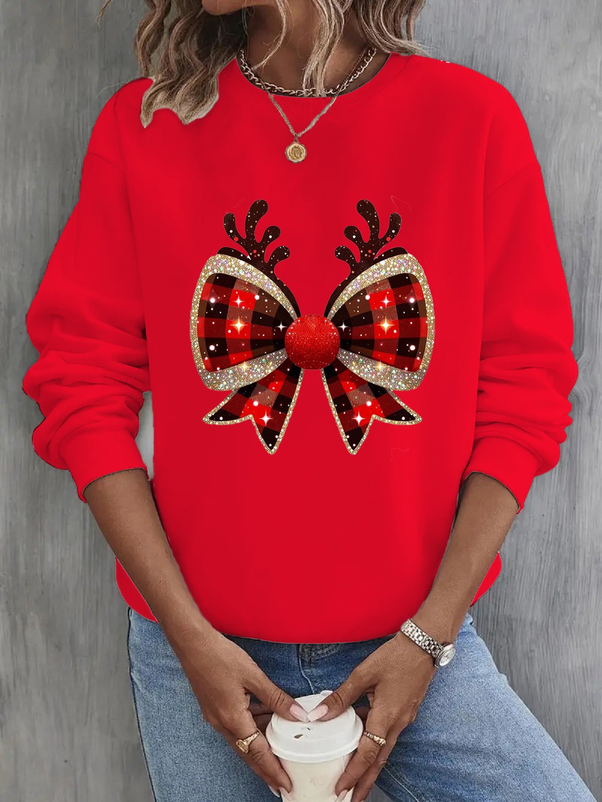 Casual Crew Neck Christmas Sweatshirt