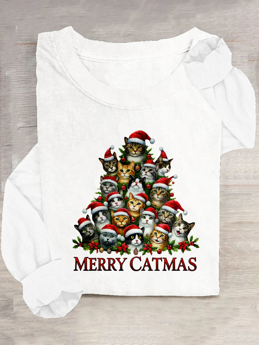 Crew Neck Long Sleeve Christmas Regular Medium Elasticity Loose Blouse For Women