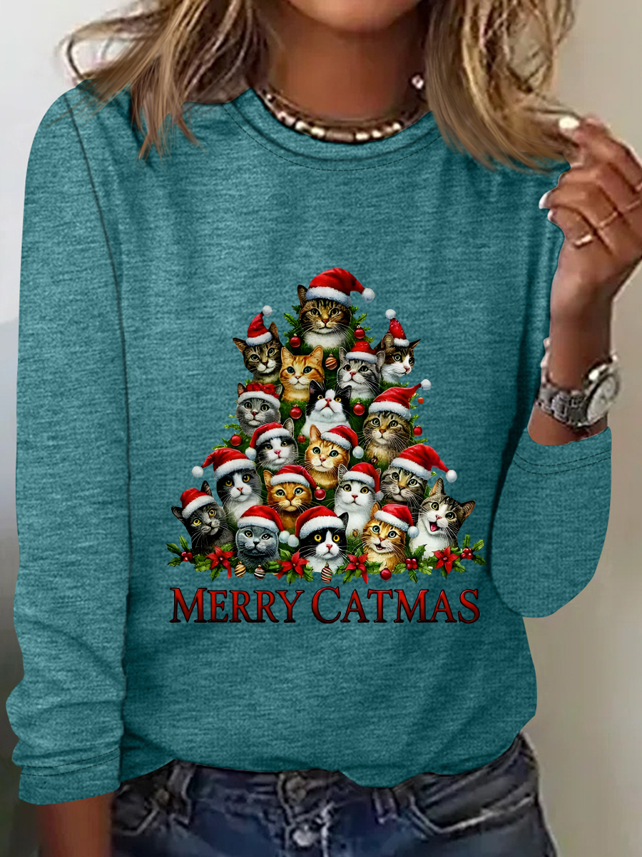 Crew Neck Long Sleeve Christmas Regular Medium Elasticity Loose Blouse For Women