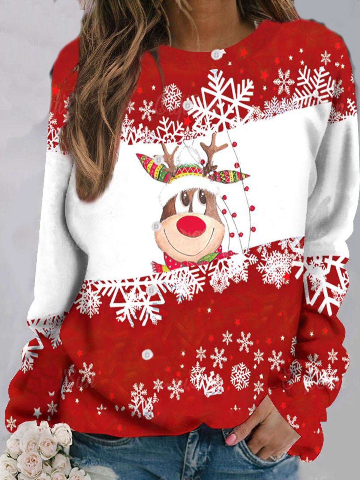 Casual Crew Neck Christmas Sweatshirt