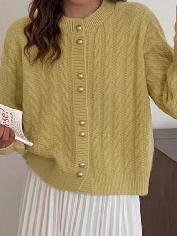 Women Wool/Knitting Plain Long Sleeve Comfy Casual Cardigan