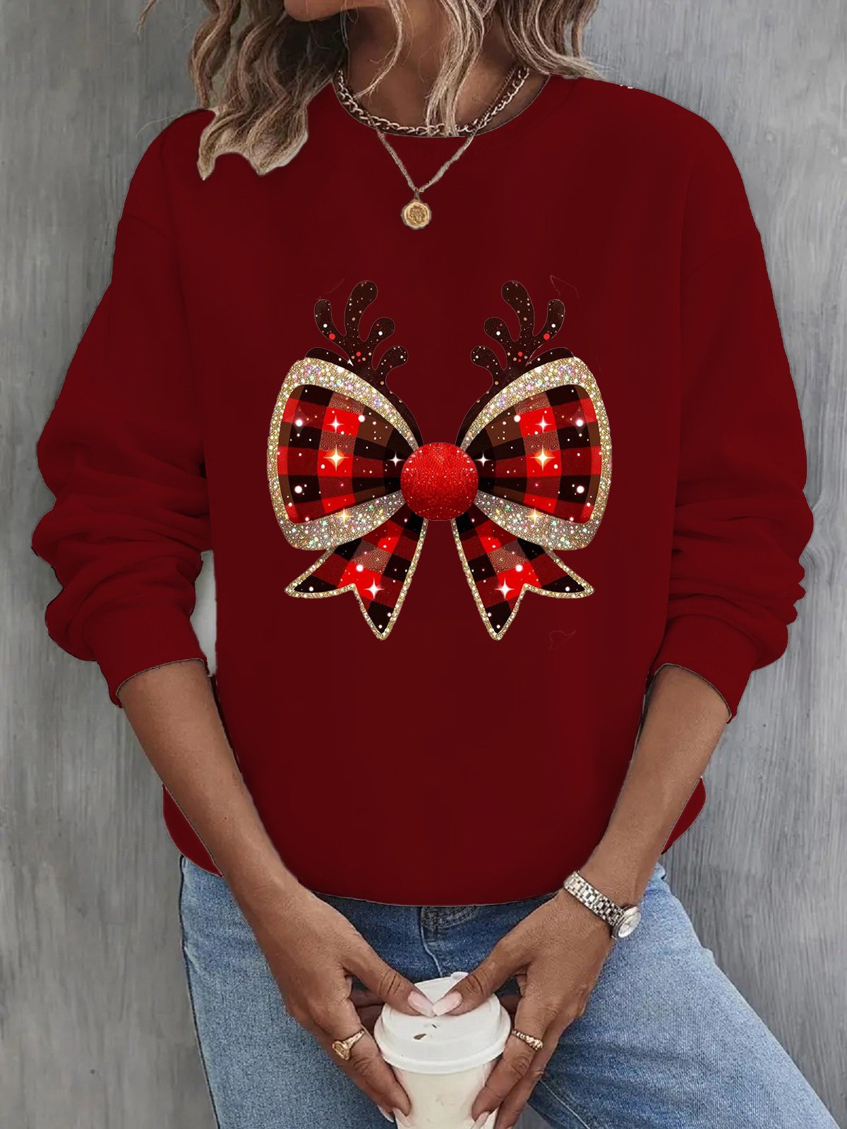 Casual Crew Neck Christmas Sweatshirt