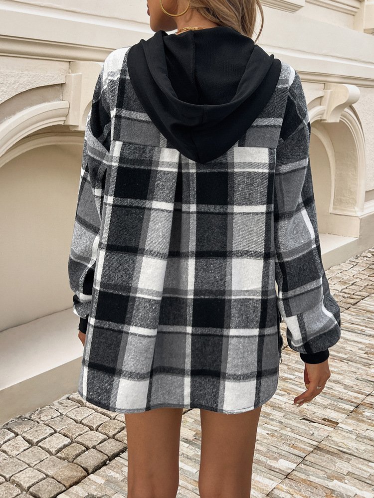 Casual Hoodie Plaid Sweatshirt