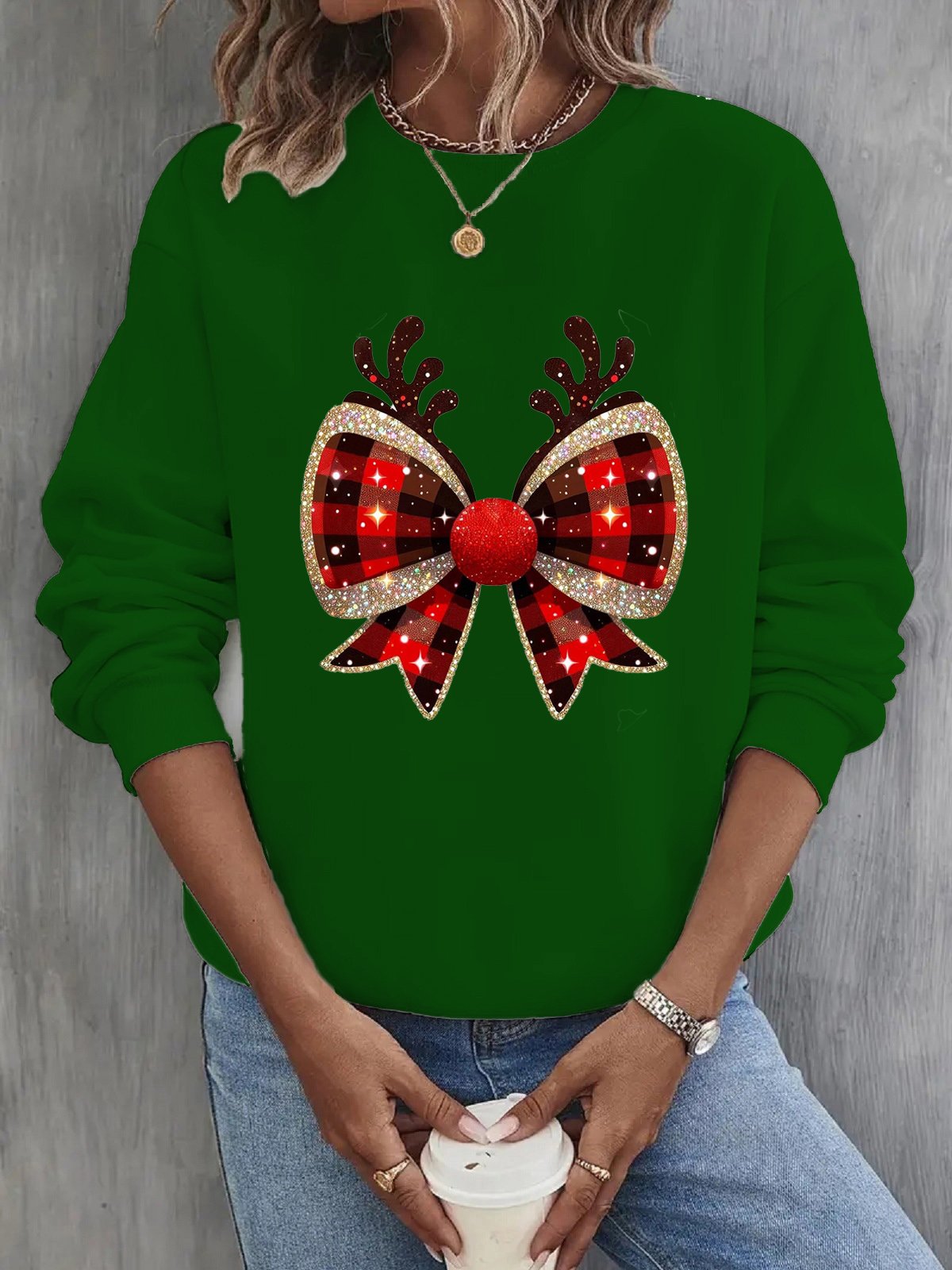 Casual Crew Neck Christmas Sweatshirt