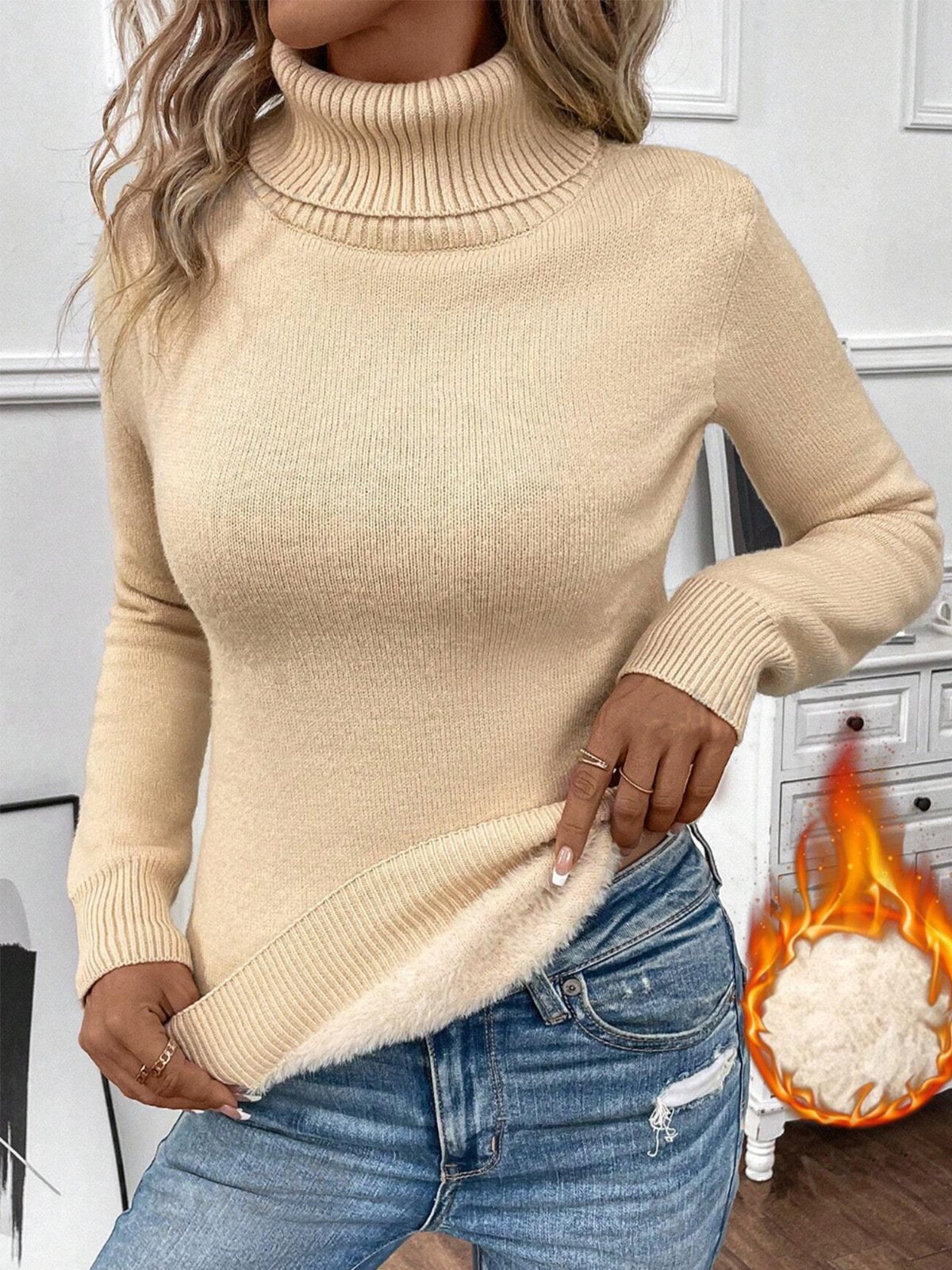 Women Yarn/Wool Yarn Color Block Long Sleeve Comfy Casual Sweater