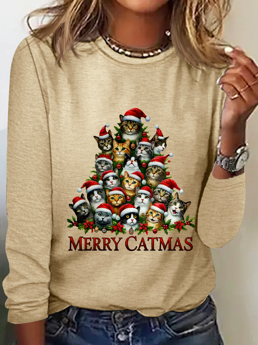 Crew Neck Long Sleeve Christmas Regular Medium Elasticity Loose Blouse For Women