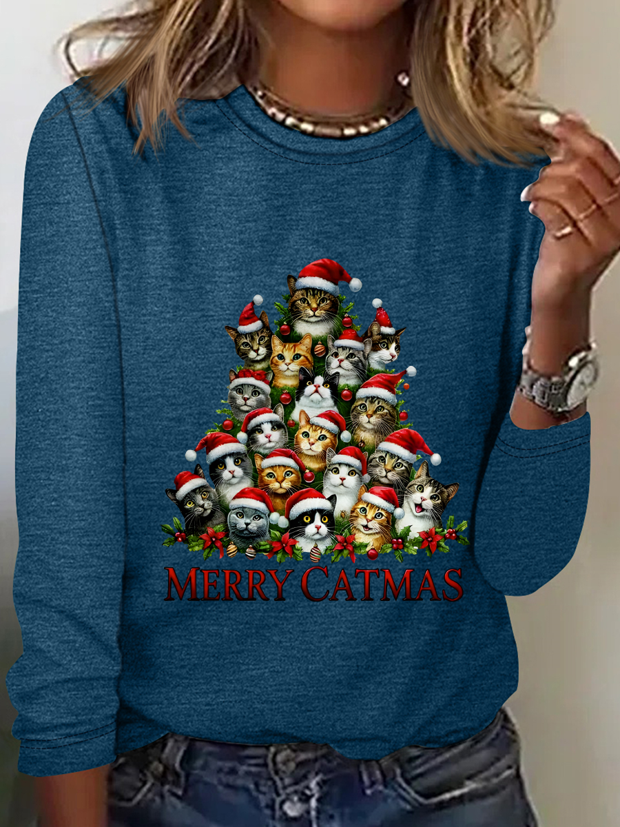 Crew Neck Long Sleeve Christmas Regular Medium Elasticity Loose Blouse For Women