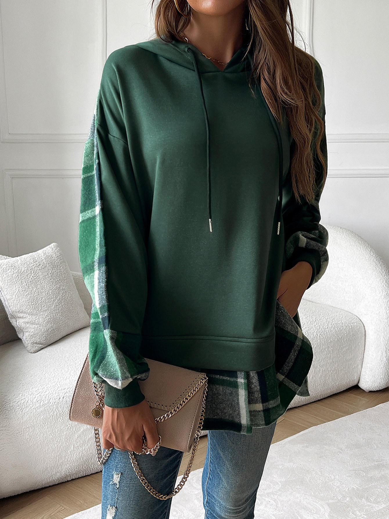 Casual Hoodie Plaid Sweatshirt