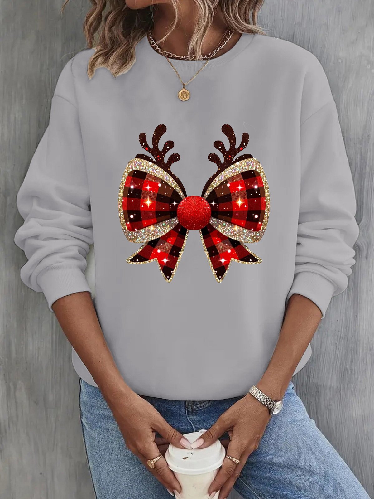 Casual Crew Neck Christmas Sweatshirt