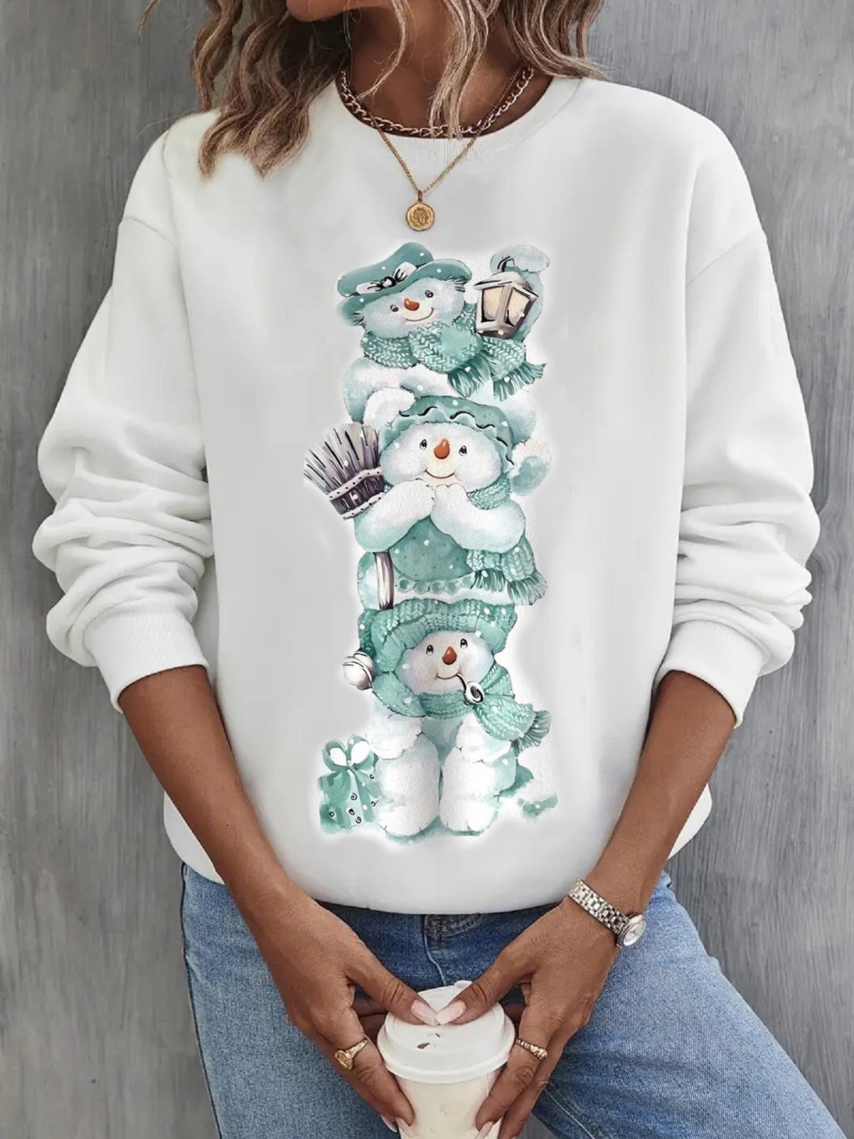 Casual Crew Neck Christmas Sweatshirt