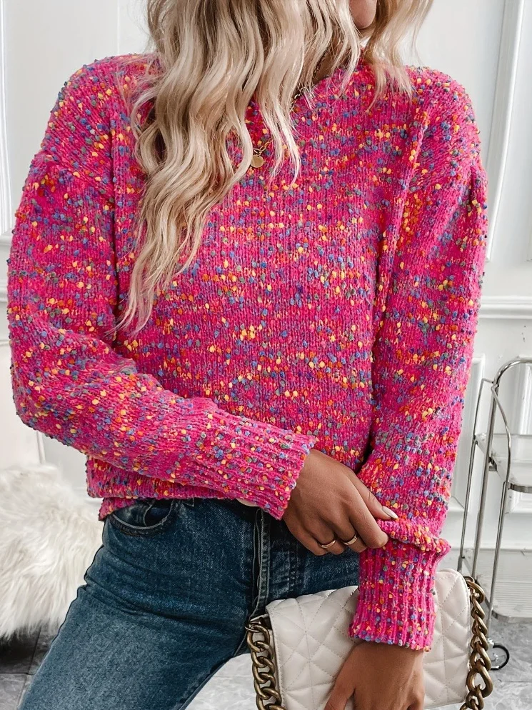 Women Yarn/Wool Yarn Color Block Long Sleeve Comfy Casual Sweater