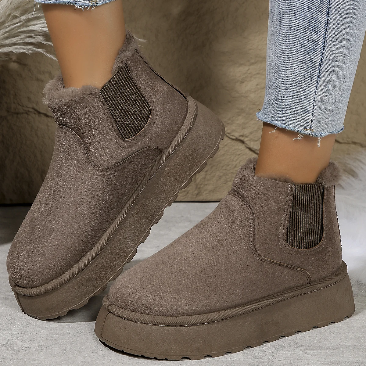 Casual Plain Slip On Block Heel Snow Boots