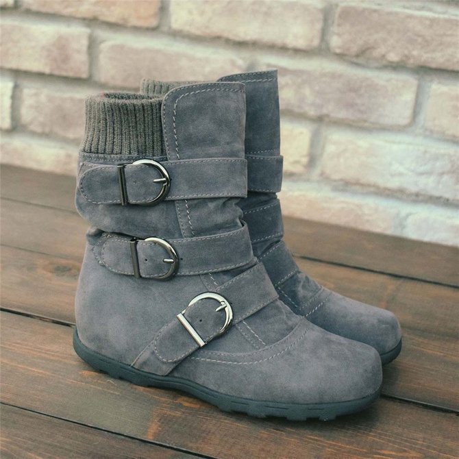 Vintage Plain Zipper Flat Heel Classic Boots