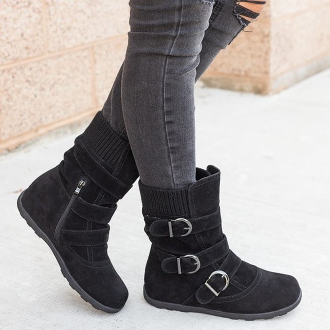 Vintage Plain Zipper Flat Heel Classic Boots