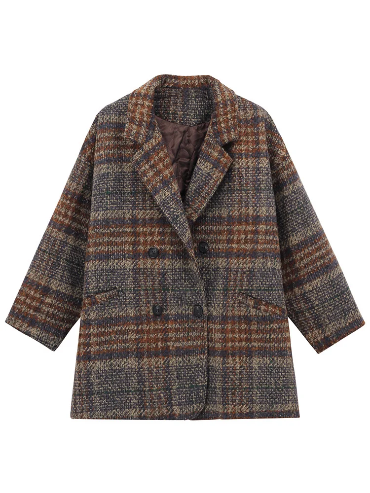 Women's Plaid Tweed Jacket Regular Loose Coat