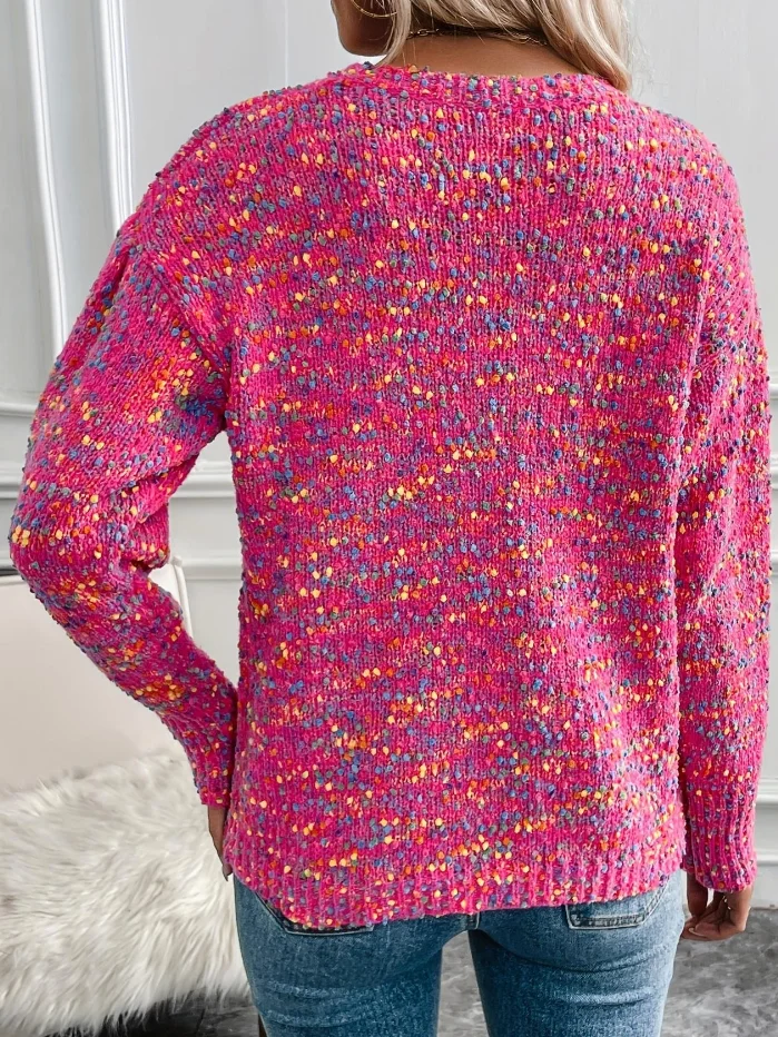 Women Yarn/Wool Yarn Color Block Long Sleeve Comfy Casual Sweater