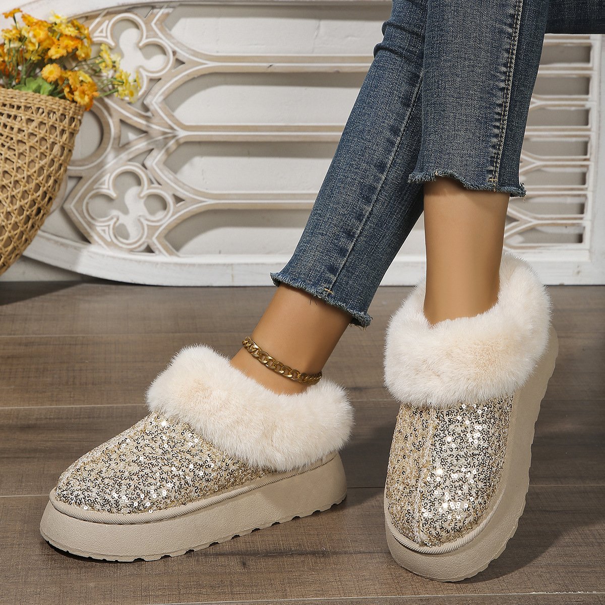 Casual Plain Slip On Flat Heel Snow Boots