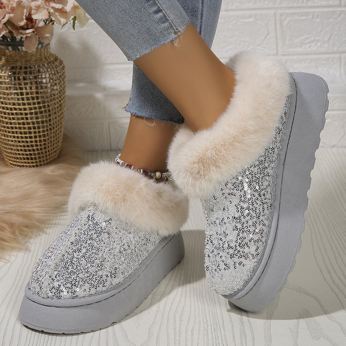 Casual Plain Slip On Flat Heel Snow Boots